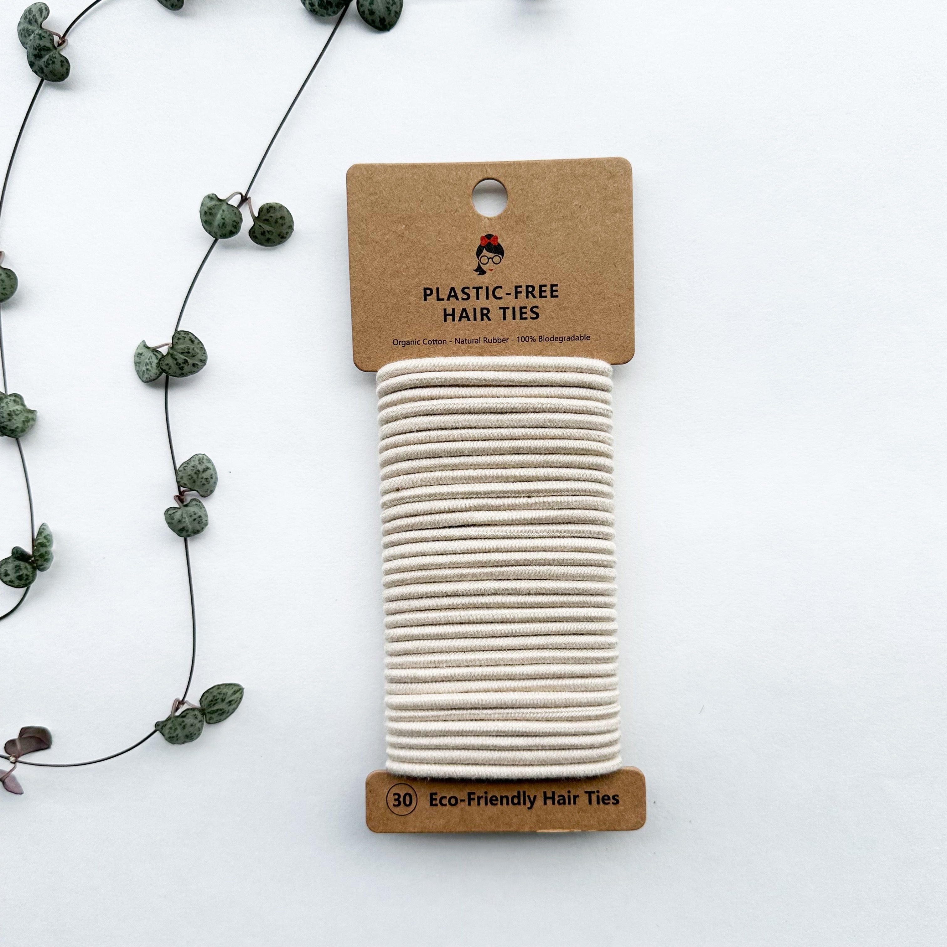 Organic Biodegradable Plastic Free Hair Ties - Zero Waste Eco Friendly Reusable Natural Cotton Hair Ties - Sustainable Living - Pack of 30