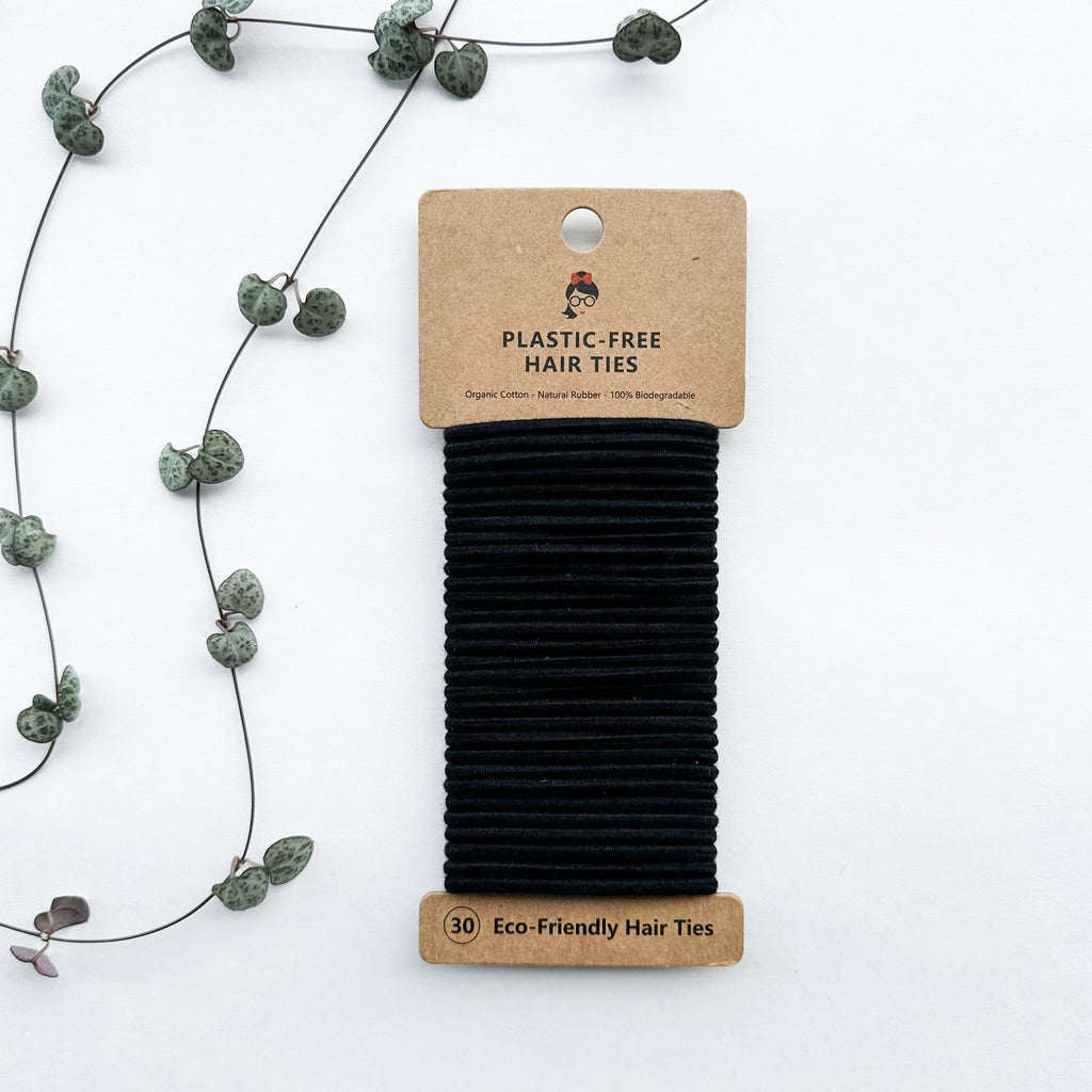 Organic Biodegradable Plastic Free Hair Ties - Zero Waste Eco Friendly Reusable Natural Cotton Hair Ties - Sustainable Living - Pack of 30
