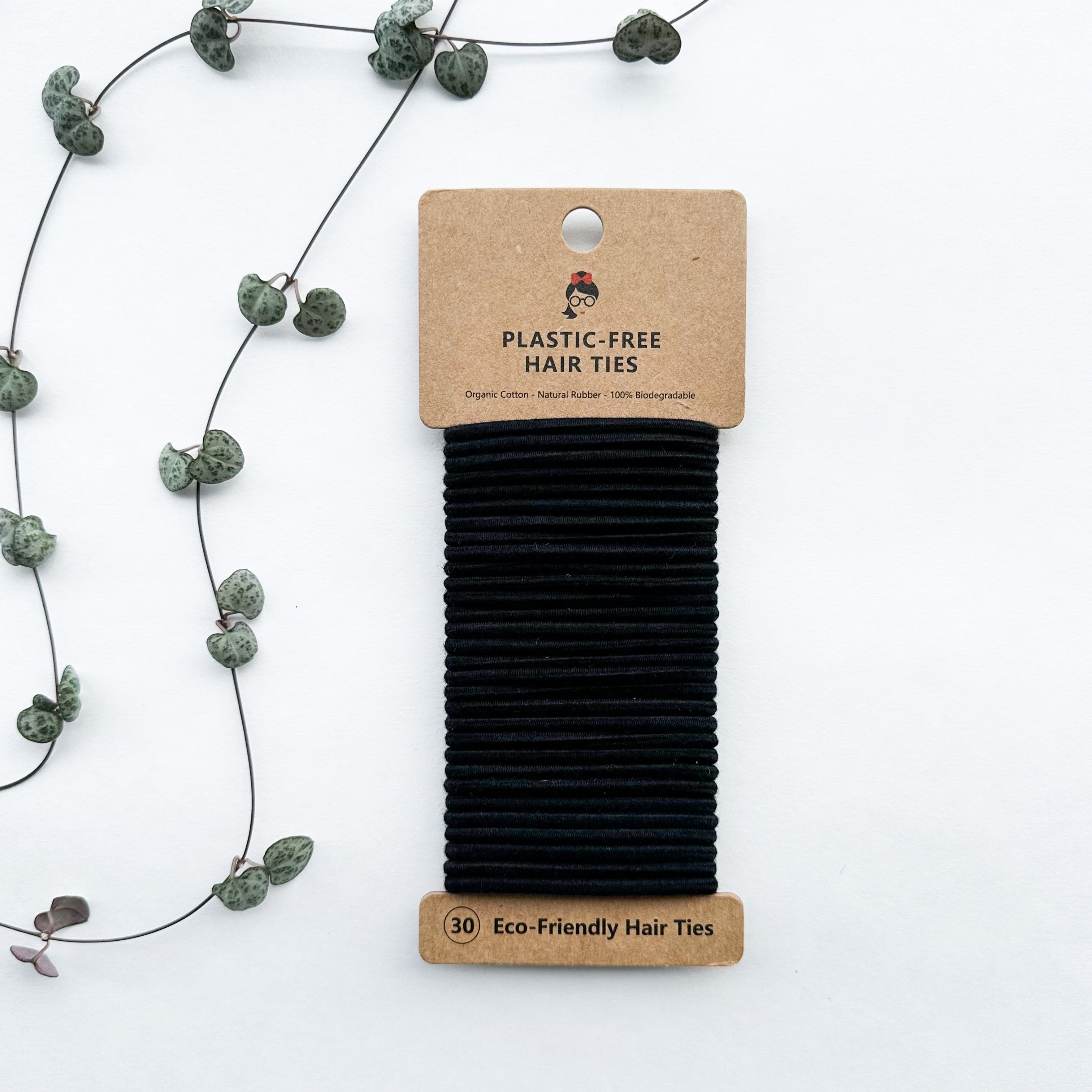 Organic Biodegradable Plastic Free Hair Ties - Zero Waste Eco Friendly Reusable Natural Cotton Hair Ties - Sustainable Living - Pack of 30