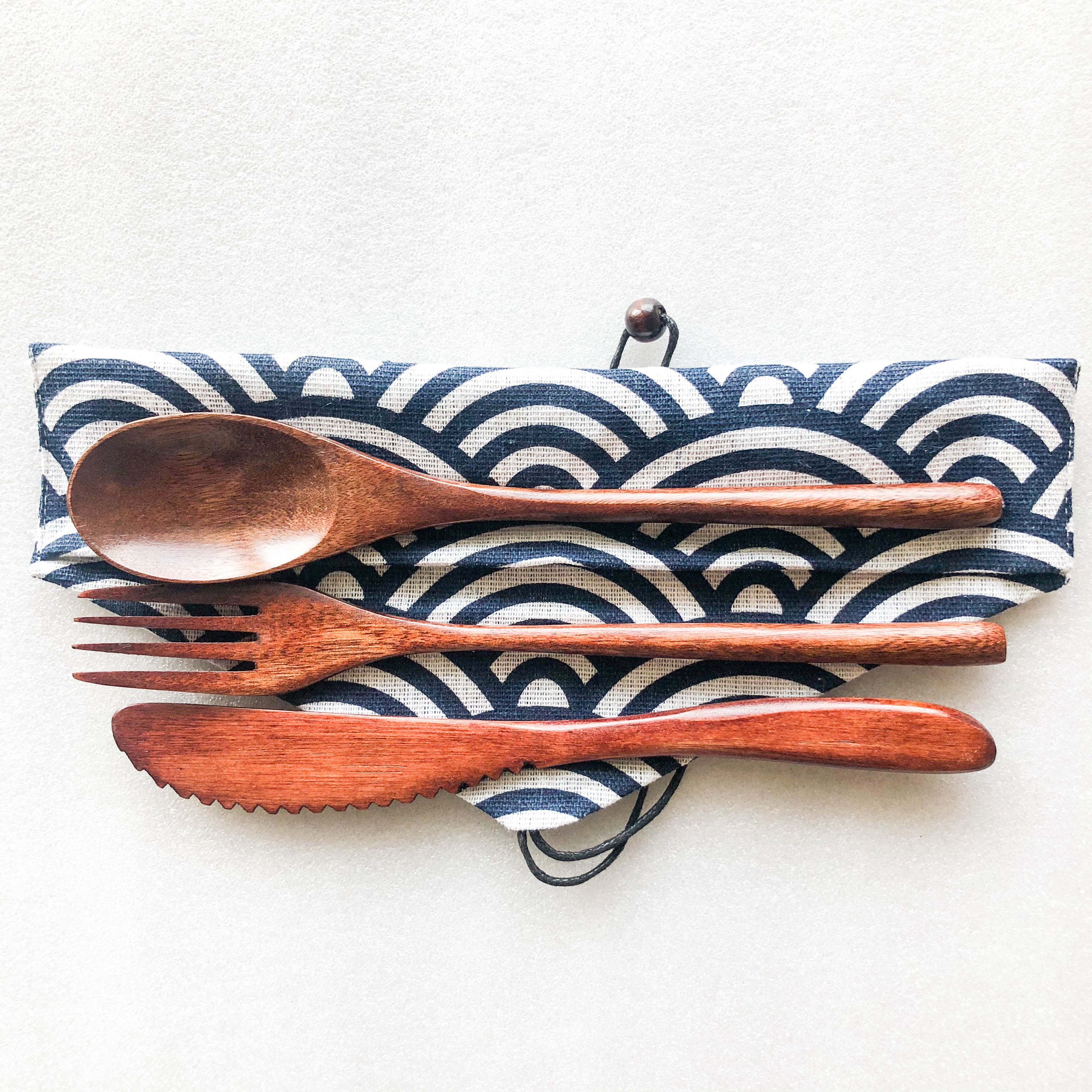 Japanese Style Wooden Cutlery Set - Zero Waste Plastic Free Utensils Set - Sustainable Kitchen