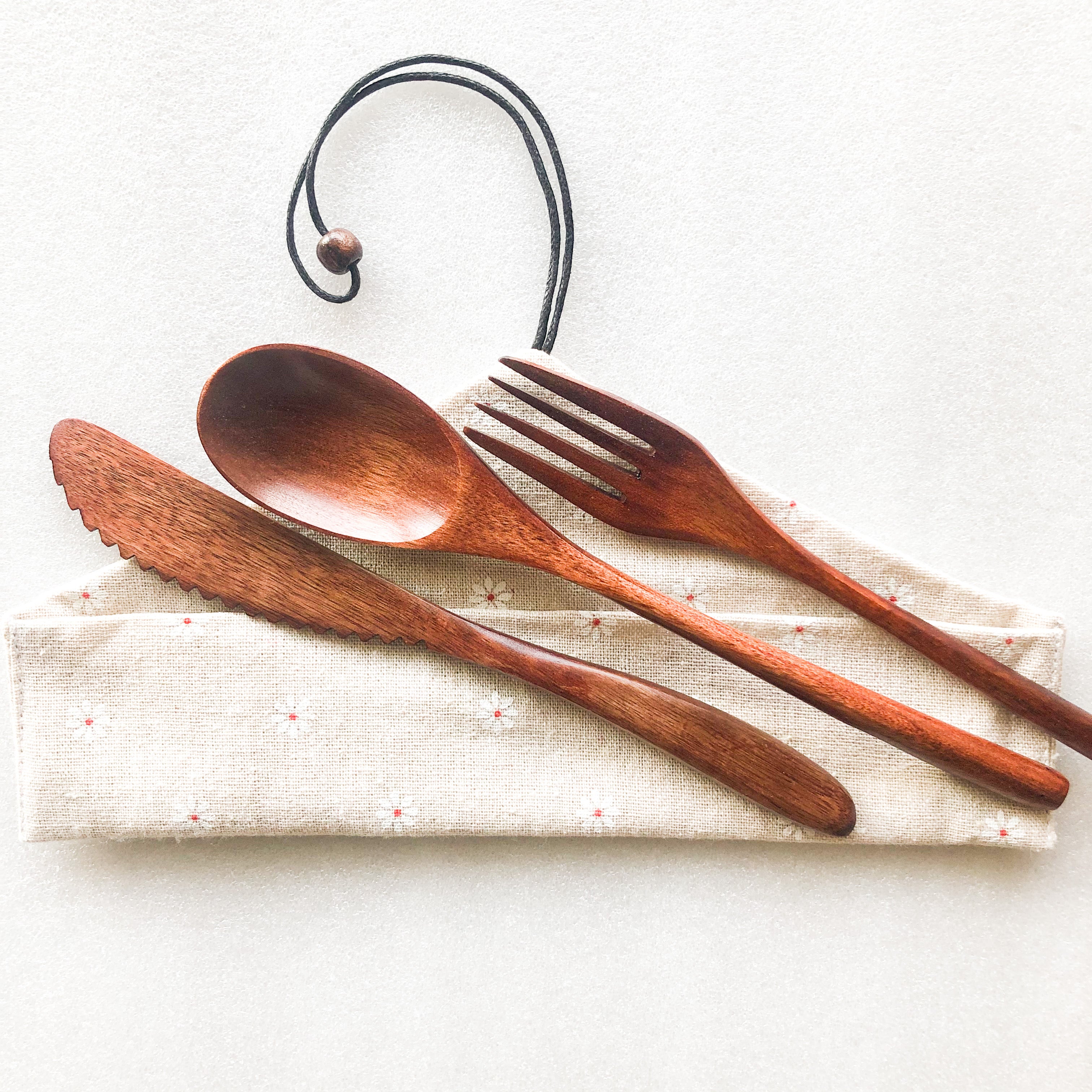 Japanese Style Wooden Cutlery Set - Zero Waste Plastic Free Utensils Set - Sustainable Kitchen