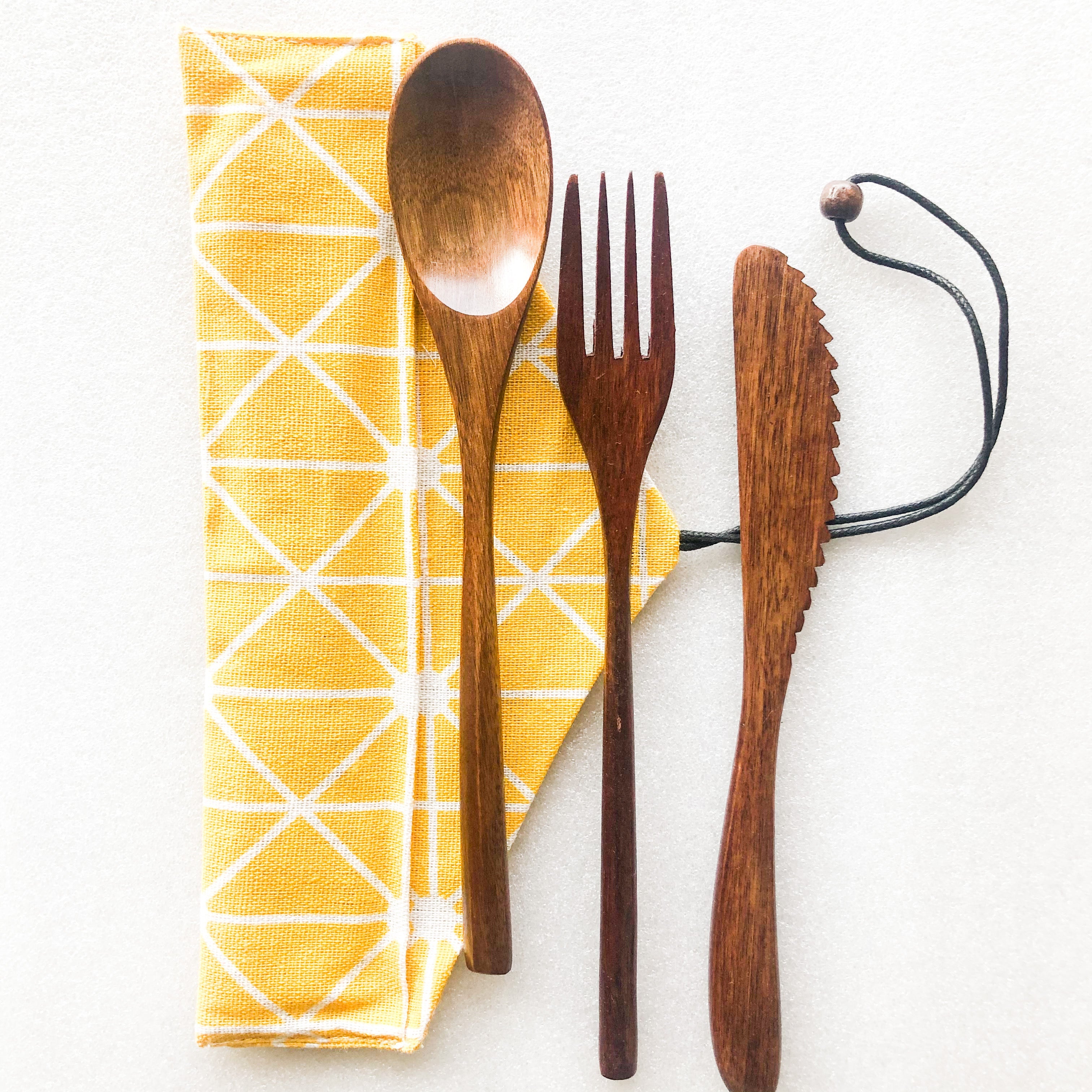 Japanese Style Wooden Cutlery Set - Zero Waste Plastic Free Utensils Set - Sustainable Kitchen