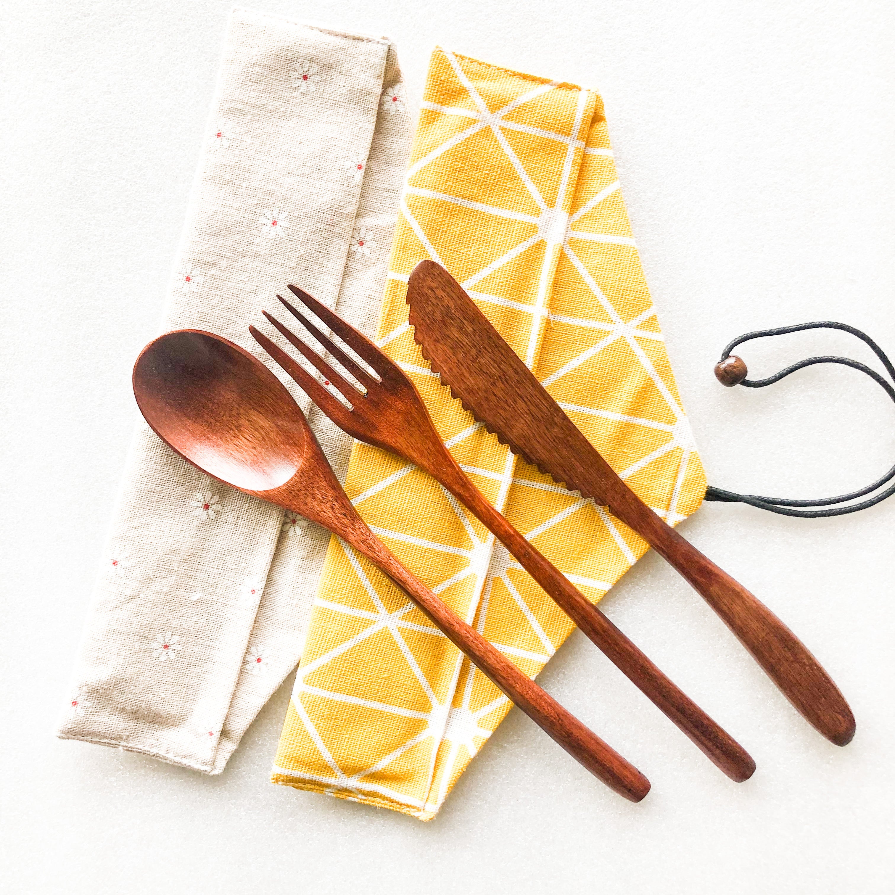 Japanese Style Wooden Cutlery Set - Zero Waste Plastic Free Utensils Set - Sustainable Kitchen